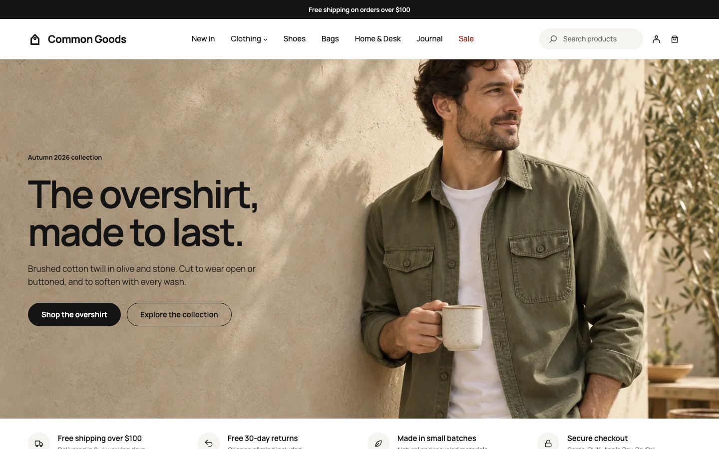 The Common Goods demo's home page